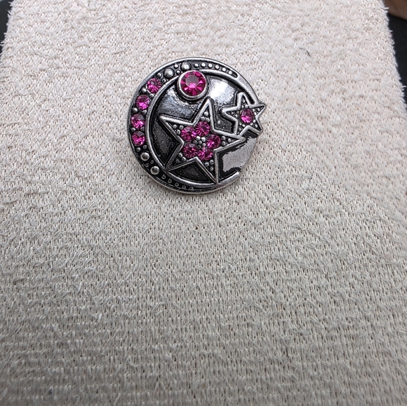 Snap Jewelry - Silver and Pink Star Moon Brooch